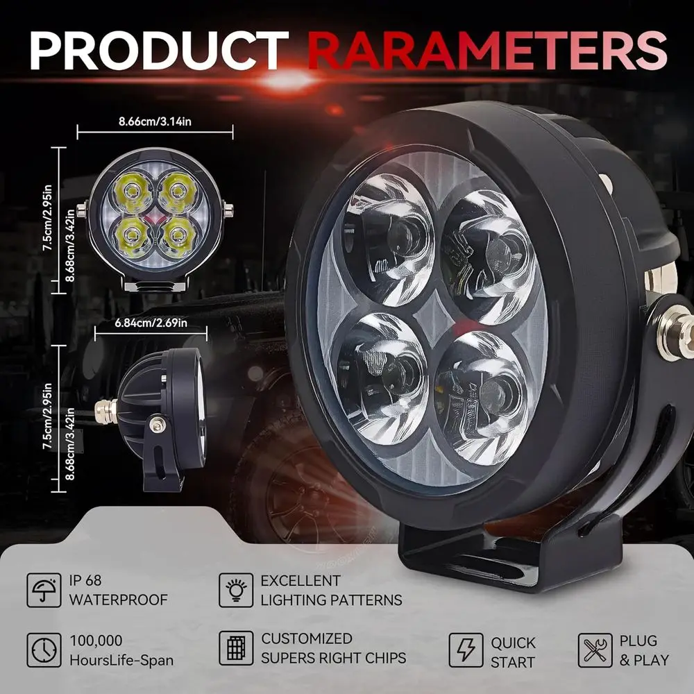 Coppia di 3 cialde luminose a LED ambrate da 80 W, fendinebbia da 9600 LM per fuoristrada, compatibili con Jeep, camion, auto, ATV, SUV, moto,