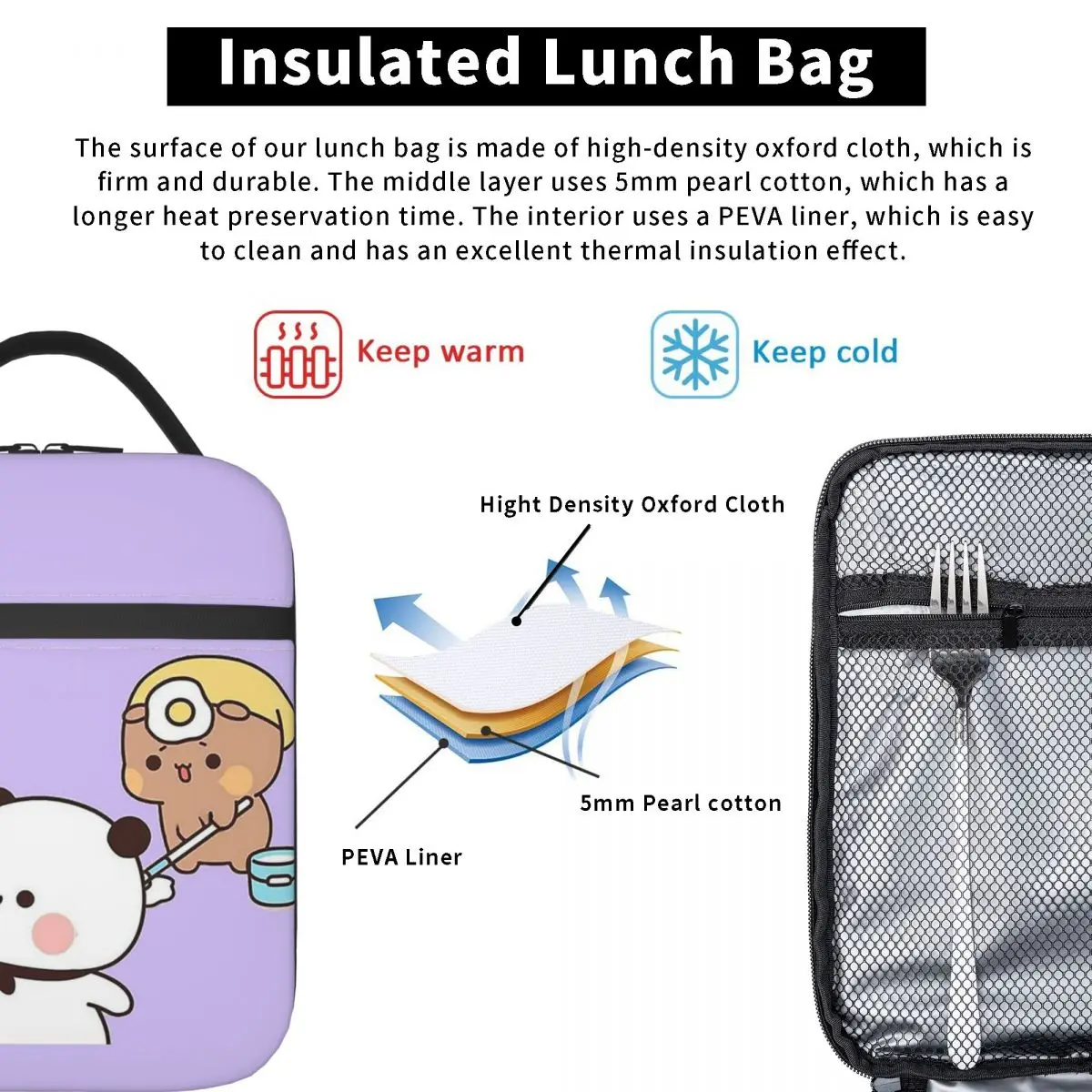 Panda Bear Bubu And Dudu Insulated Lunch Bag for Women Children Leakproof Food Boxes Thermal Lunch Box Tote