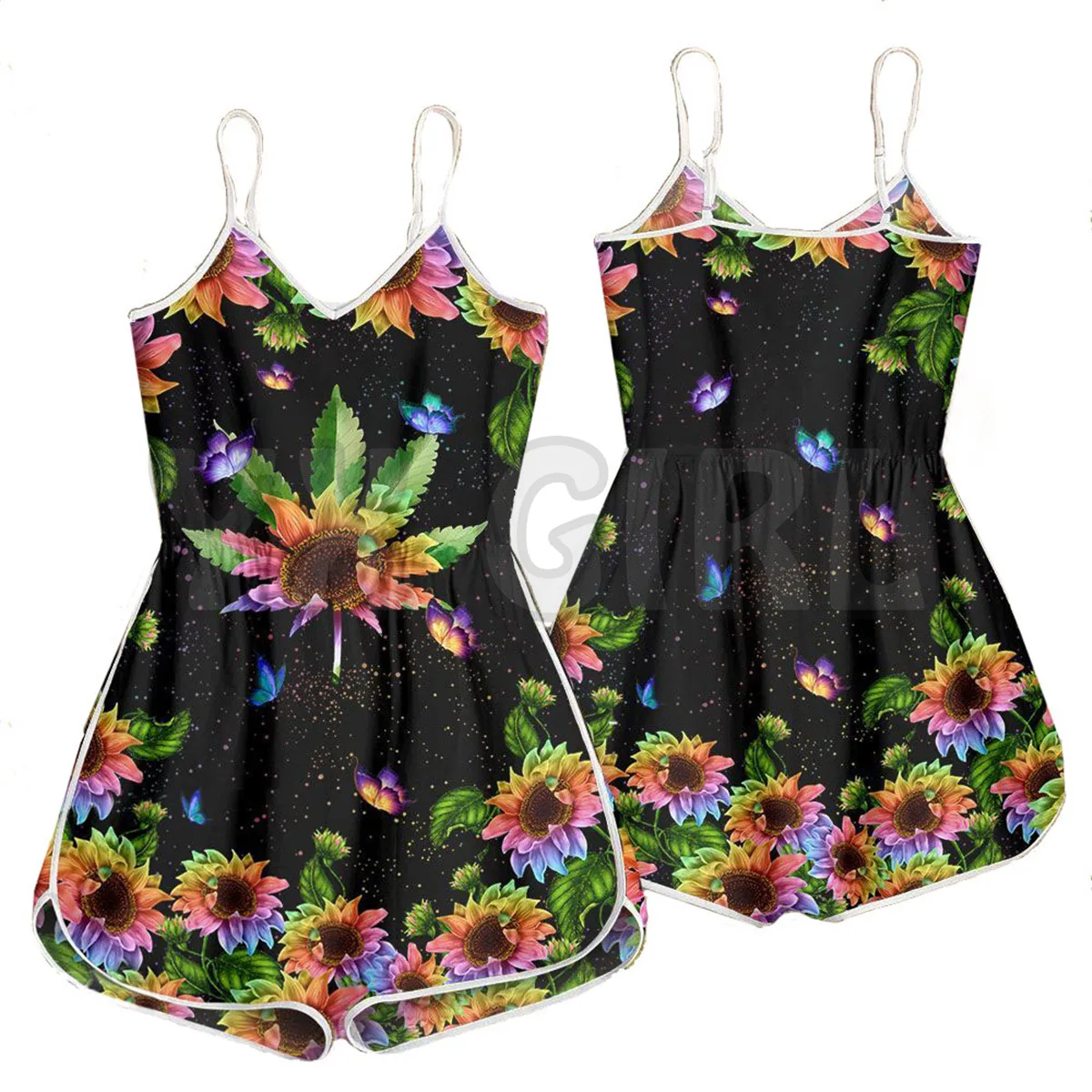 

YX GIRL Weed Sunflower 3D All Over Printed Rompers Summer Women's Bohemia Clothes