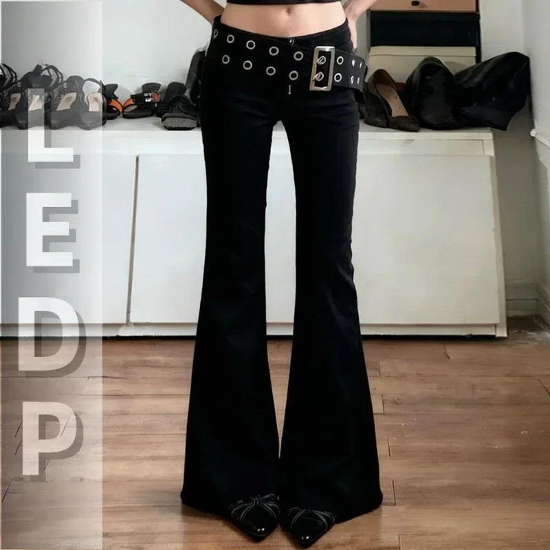 IMU Streetwear Cyber Punk Flare Pants Women Mall Gothic Harajuku Emo Alternative Grunge Eyelet Belt Patchwork Trousers Femme