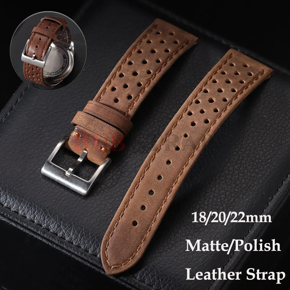 18mm 20mm 22mm Genuine Cowhide Leather Strap for Samsung Galaxy Watch 6 5 4 Soft Breathable Retro Wristband for Seiko Bracelet