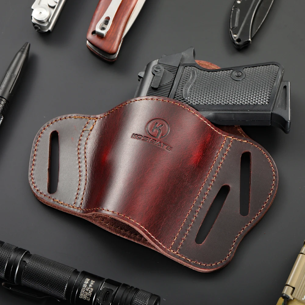 Hunting Genuine Leather Holster OWB Real Leather Belt Holster 1911 Holster OWB, Leather Pancake Holster Fits All 1911 Style Hand