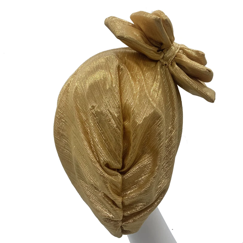 Shinning Multi-schicht Bowknot Turban Kappe für Frau Mode Afrikanische Headtie Nigeria Hochzeit Turbane Hut Muslim Headwrap Motorhaube – Detail 3