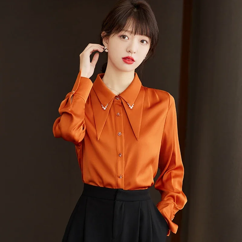 Fashion Autumn Office Lady Long Sleeve Doll Collar Women Shirt Chiffon Shirt Blouse Women Tops Camisas Blusas Para Mujer A602