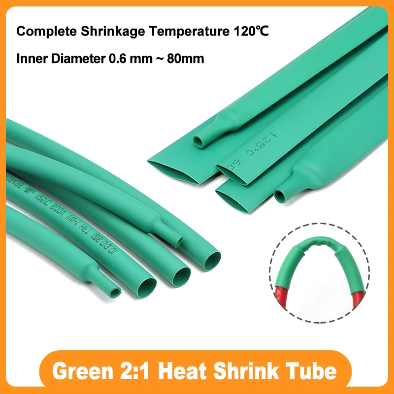 

1/2/5/10M Green 2:1 Polyolefin Shrinking Heat Shrink Tube 0.6mm ~ 80mm Wire Cable Insulation Sleeving Connector Repair Protector