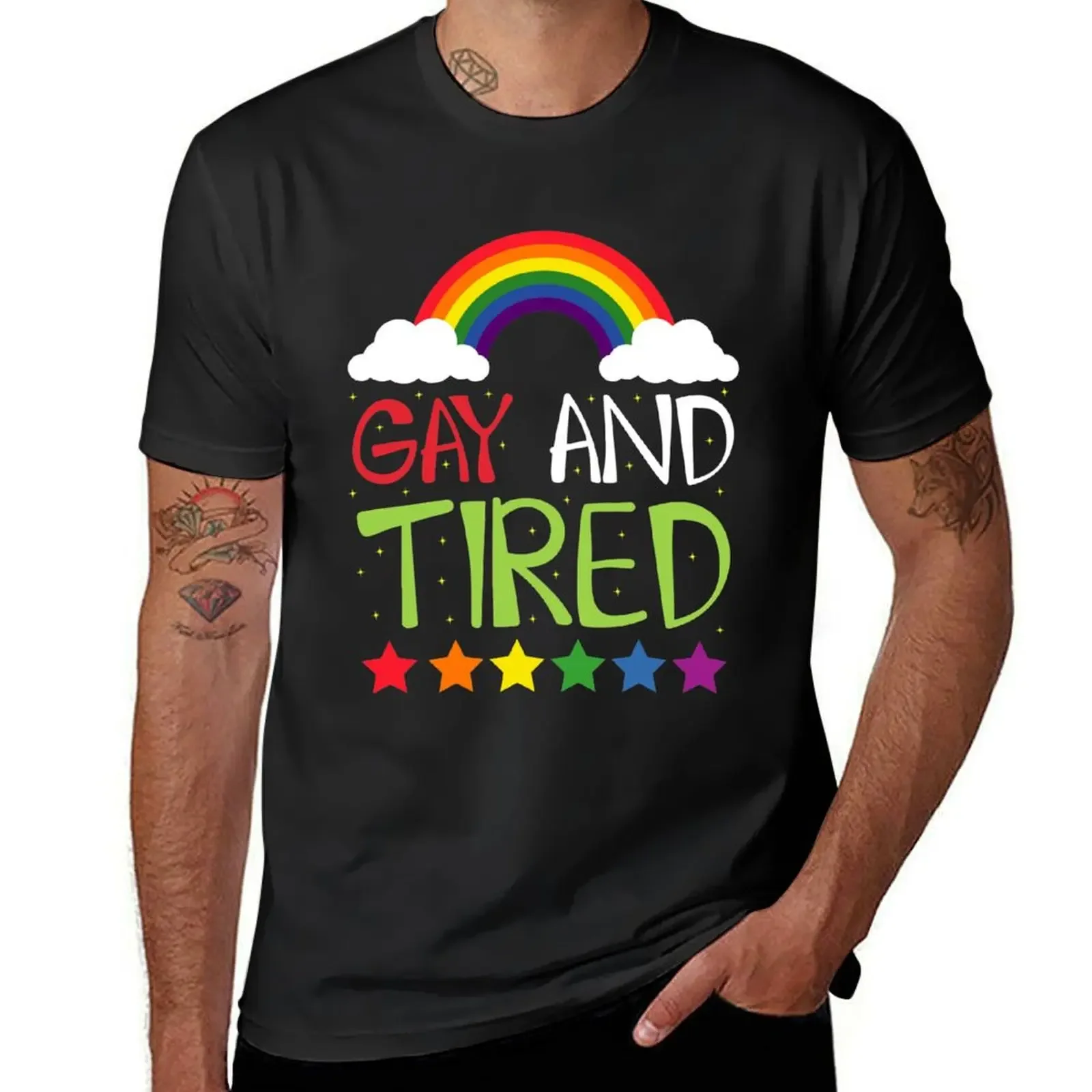 Gay and Tired T-Shirt hippie clothes anime stuff men t shirts high quality