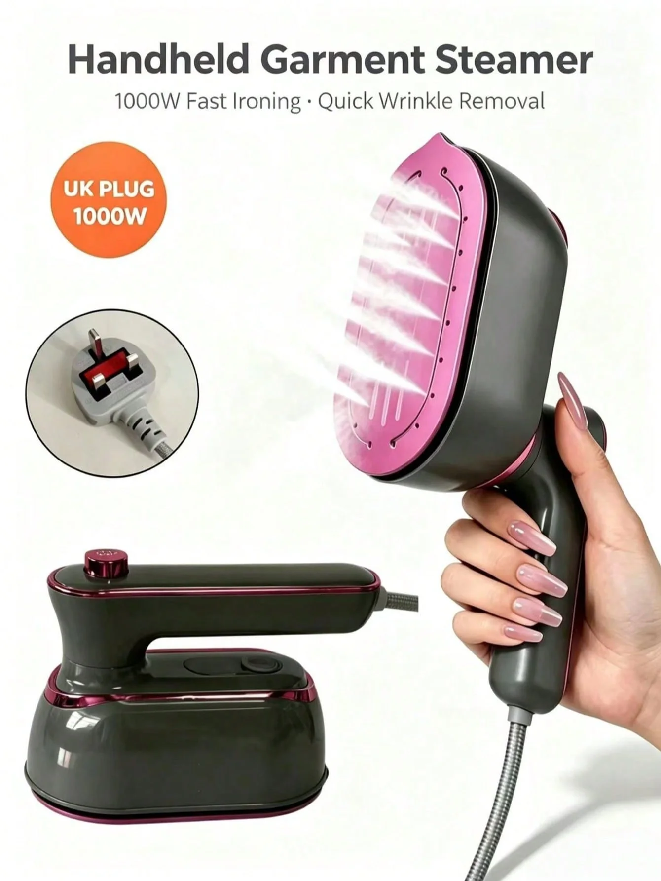 1000W Travel Garment Steamer, Portable Handheld Garment Steamer, 180 ° Rotating Handle, Ceramic Heating Plate, for Home, Travel, Dormitory, Clothing Wrinkle Removal, Holiday Gift, Steam Iron.
