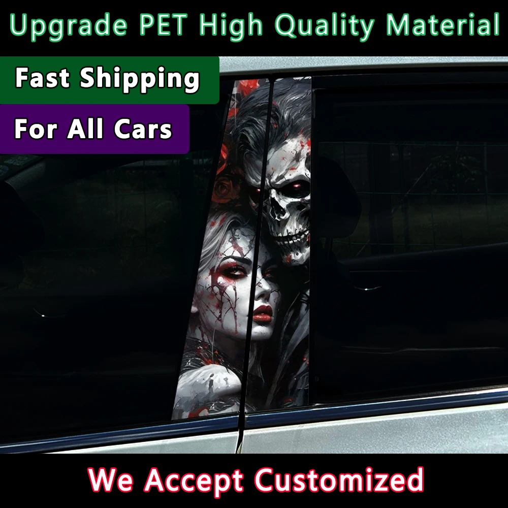 Gothic Skull Couple Car Stickers B-pillar Sunscreen DIY Auto Center Column Cover Scratches Cartoon Decoration Accessories