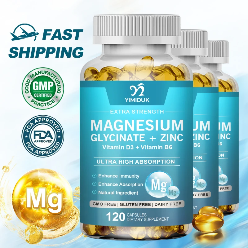 

Magnesium Glycinate Capsules 500mg with Zinc, Vitamin D, B6, Mood Calming, Sleep Promoting Energy & Bone Support