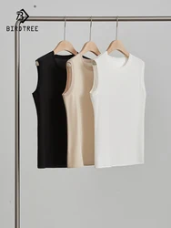 BirdTree, 90%Real Silk Elegant Camisole, Women Sleeveless O Neck Solid, OL Commute French Retro Tank Tops, 2024 Summer T45638QC