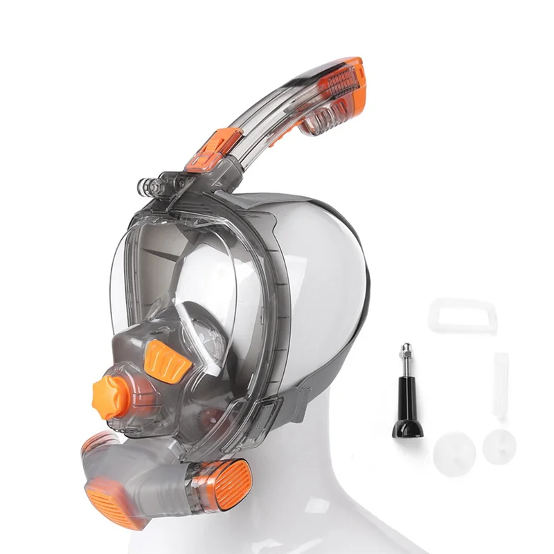 

B06C-Snorkel Mask Man Woman Scuba Underwater Full Face Diving Mask Snorkeling Masks Orange & Gray (L/XL)