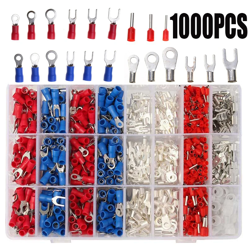 

Crimp Spade Terminal Assorted Electrical Wire Cable Connector Kit Crimp Spade Insulated Ring Fork Spade Butt Set