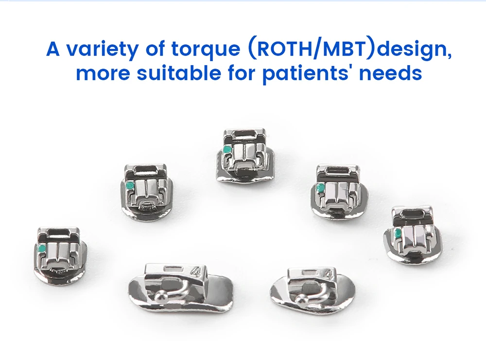 AZDENT Kieferorthopädische selbstligierende Metallhalterungen mit Bukkalröhrchen Roth 022, MBT 022, Haken 3–4–5 bewegliche und silberne Werkzeuge Dental – Detail 5