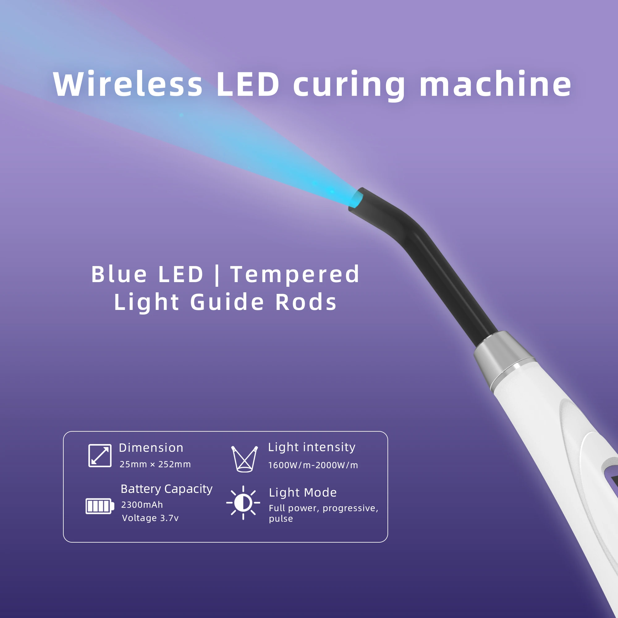 VRN V300 luz de curado LED Dental 1s resina 5W lámpara 1100mw/cm2 carga inalámbrica 3 modos 420-515nm lámpara de resina