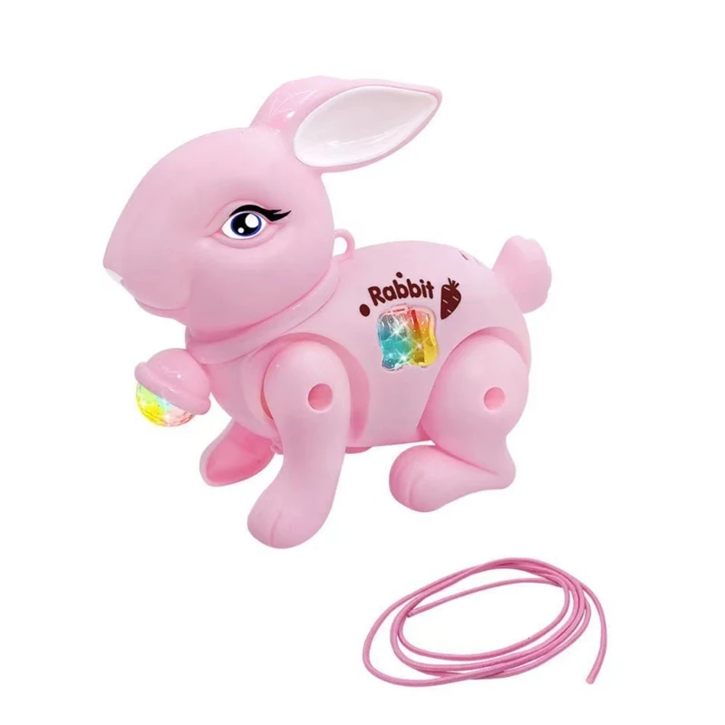 Electric Rabbit Car Toy Walking Rabbit with Leash Rope Luminous Music Rabbit Toy Toddler Favor Gift Crawl Learning Toy