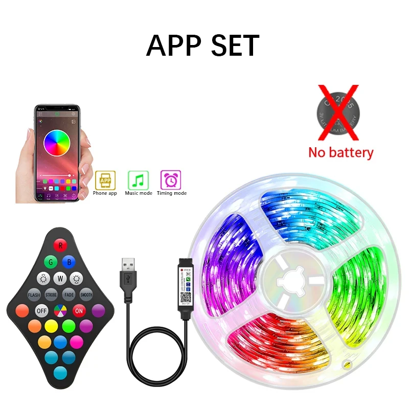 Ws2812 sonho luzes de tira led fita controle app conjunto completo com fonte alimentação + remoto rgb inteligente led luz decoração do quarto