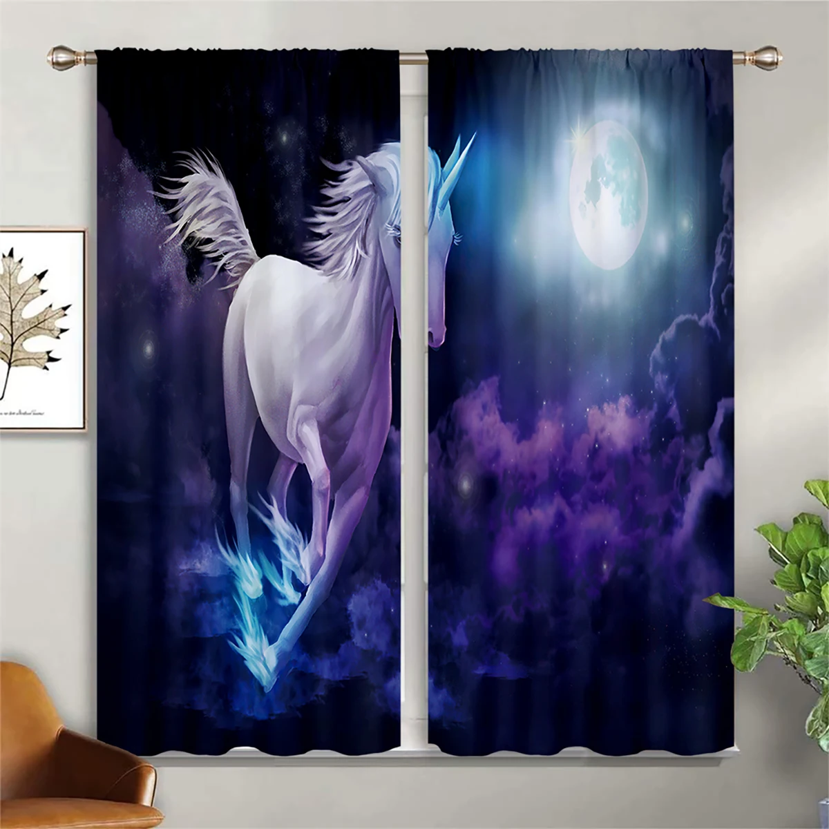

Children's Room Curtains Cartoon Unicorn Horse Rainbow Print Curtains Living Room Balcony Kitchen Decoration Curtains Home