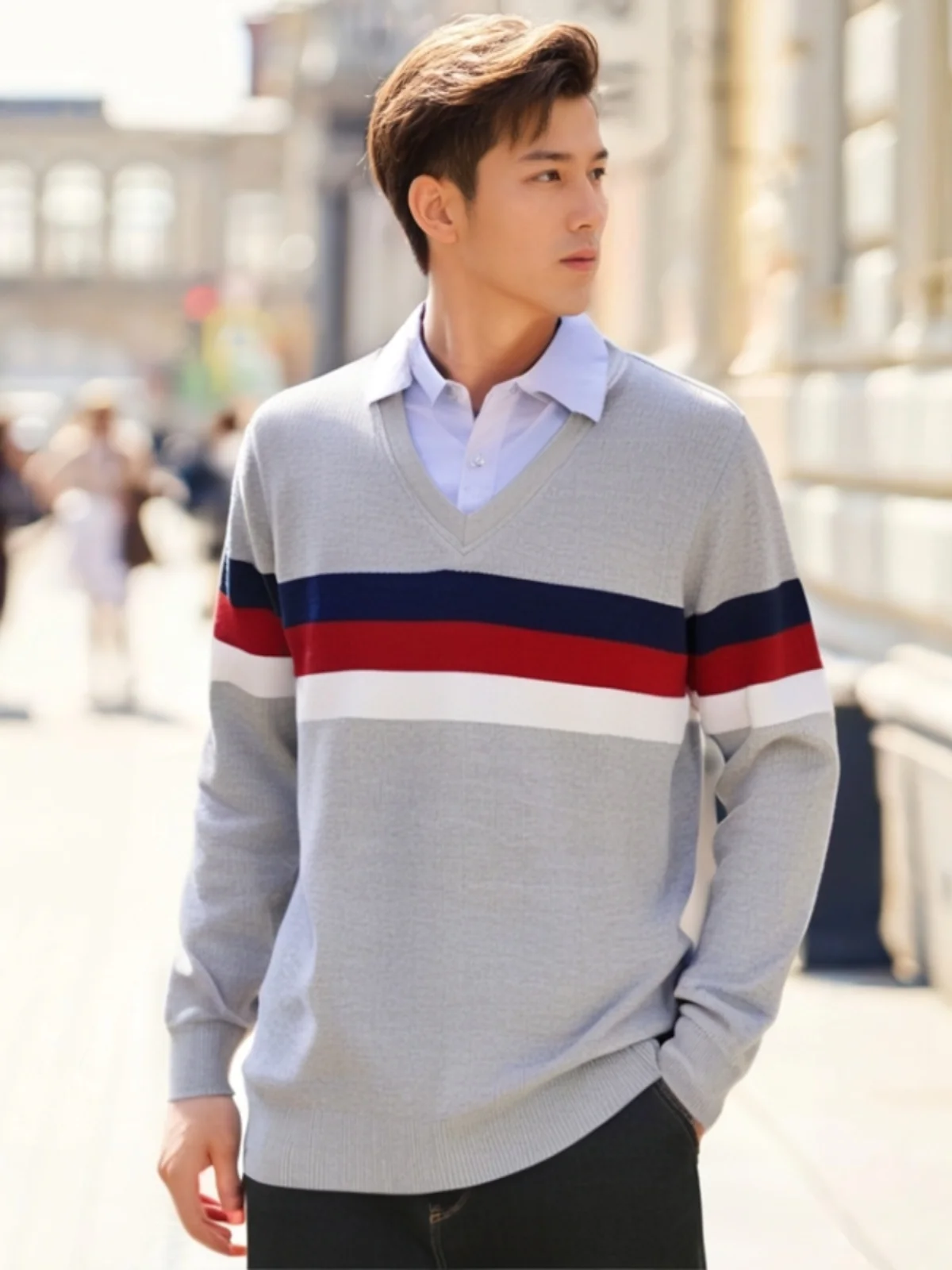 

Thiened Fce Lined Men's Thermal irt Collar Base Layer Top Faion Urban Sle Long Sve Knitted Sweater for Spring