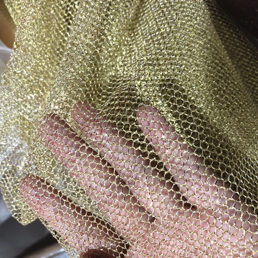 Gold silver diamond shape tulle gauze mesh gauze stiff designer fabric large eye mesh gauze material large mesh yarn