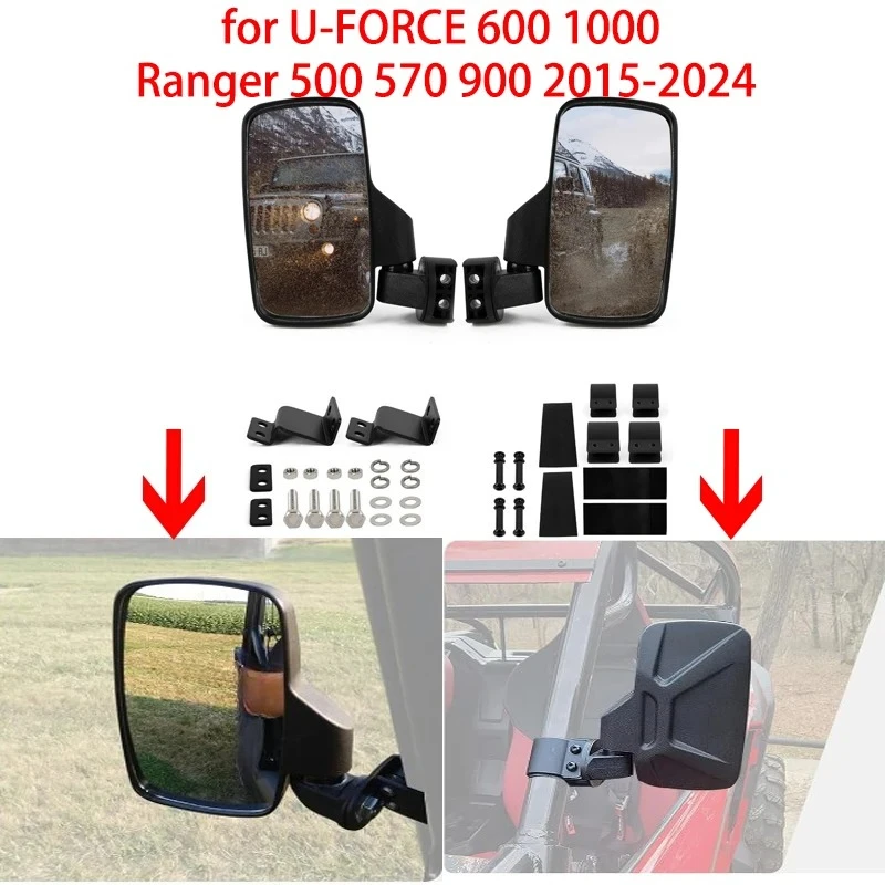 UTV Universal Powersport Mirror with Bracket Clamp and 1.75”to 2” Roll Cage for U-FORCE 600 1000 Ranger 500 570 900 2015-2024