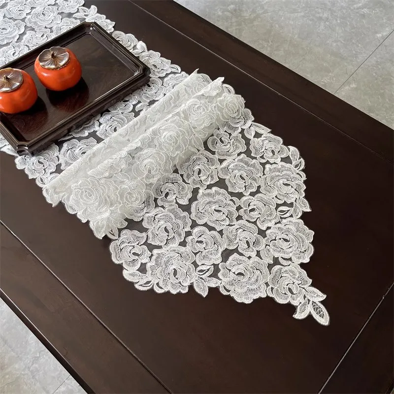 

NEW lace Rose flower Rope embroidery Table flag Runner cloth cover tablecloth Christmas Wedding Table decoration and accessories