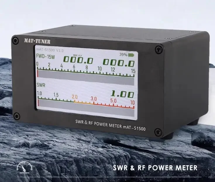 mAT-S1500 1500W1.8-54MHz SWR & Power Meter For HF Shortwave Radio Digital 4.3inch LCD + 3 colors display + High SWR Alarm