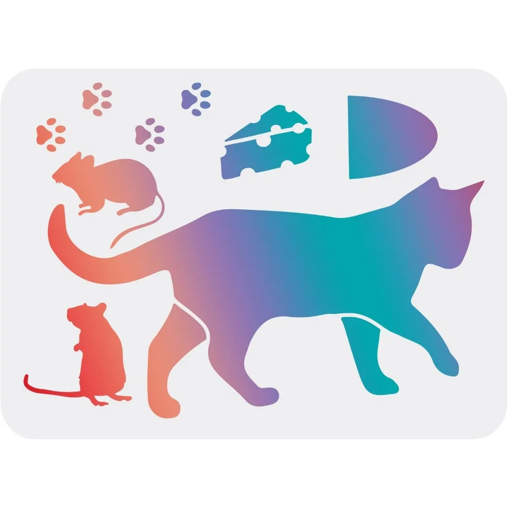 

Cat and Mouse Stencil 11.7x8.3 inch Cat Drawing Stencils Mouse Painting Stencil Reusable Cat Mice Painting Template DIY Craft