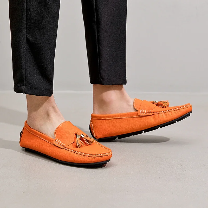 Men Casual Shoes Fashion Shoes Lightweight Genuine Leather Mens Tassel Loafers Moccasins Slip on Men's Flats Male Business Shoes