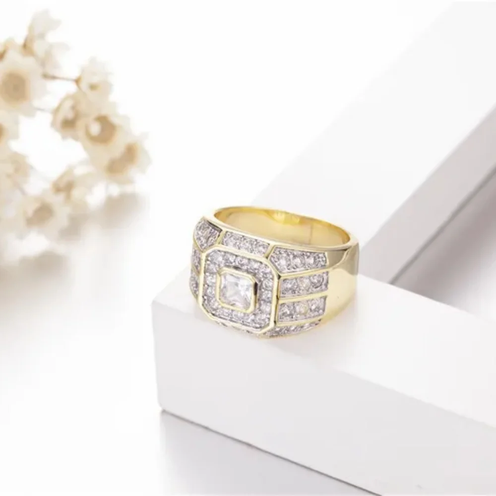 Milangirl New Hip Hop Rock Rings Men Luxury Gold  Color Rhinestones Zircon  Women Wedding Party