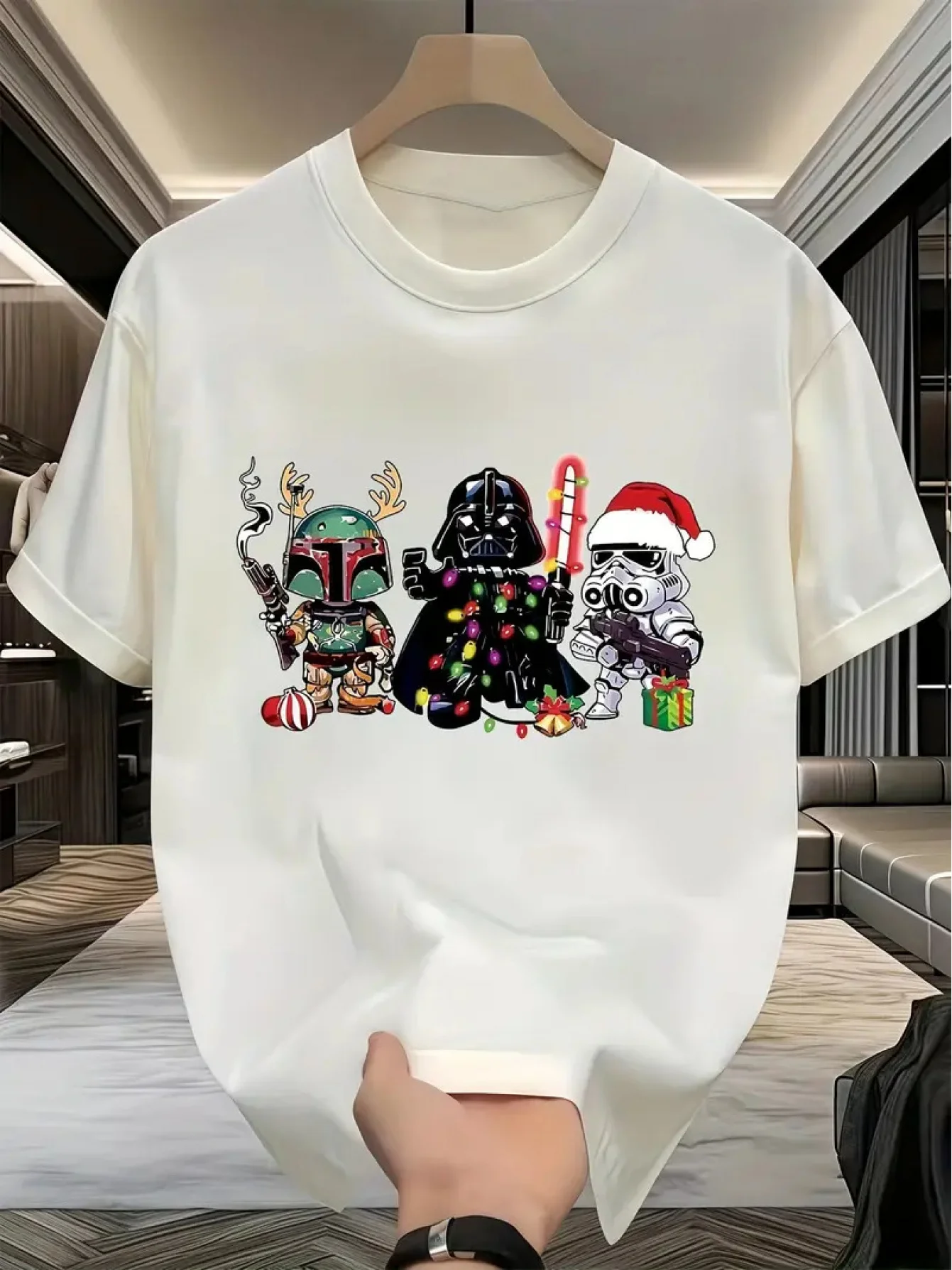 طباعة أمامية لعطلة عيد الميلاد السعيدة، تي شيرت رجالي بأكمام قصيرة #1