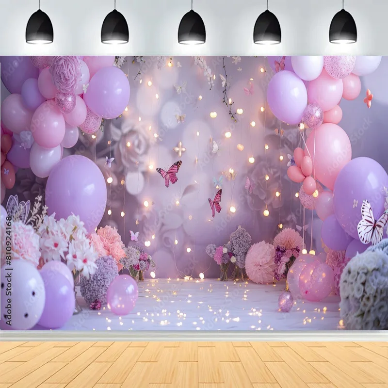 الأرجواني الأزرق غرفة بالونات الهواء خلفيات للتصوير الفوتوغرافي استحمام الطفل حفلة عيد ميلاد الهواء الساخن الأطفال صور استوديو خلفية MY-01 #2