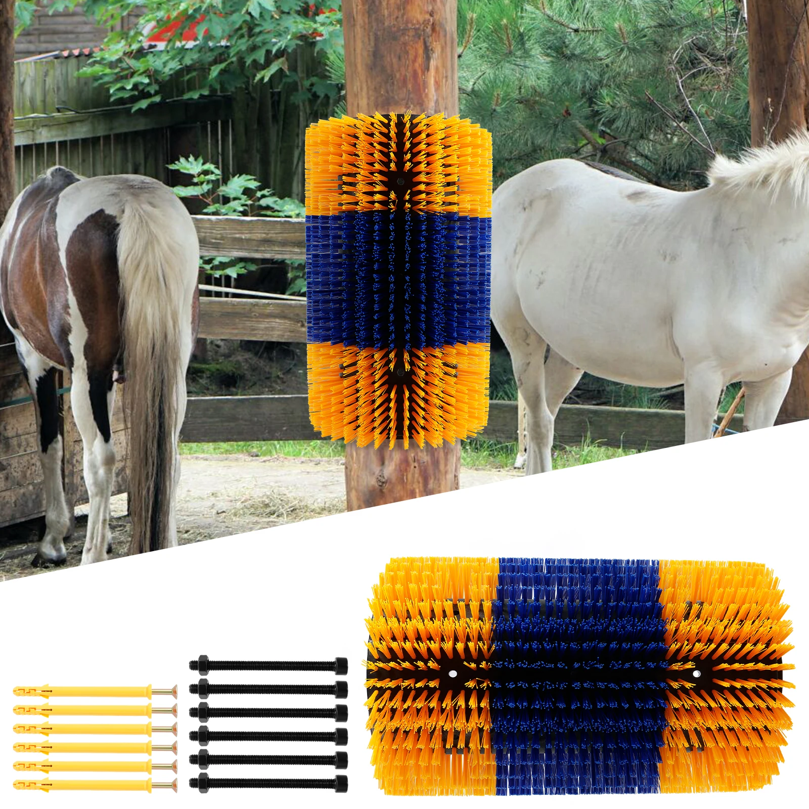 Livestock Scratching Brush Nylon Cattle Scratcher Brush Cow Cleaning Massage Brush with 12 Screws Multipurpose Livestock