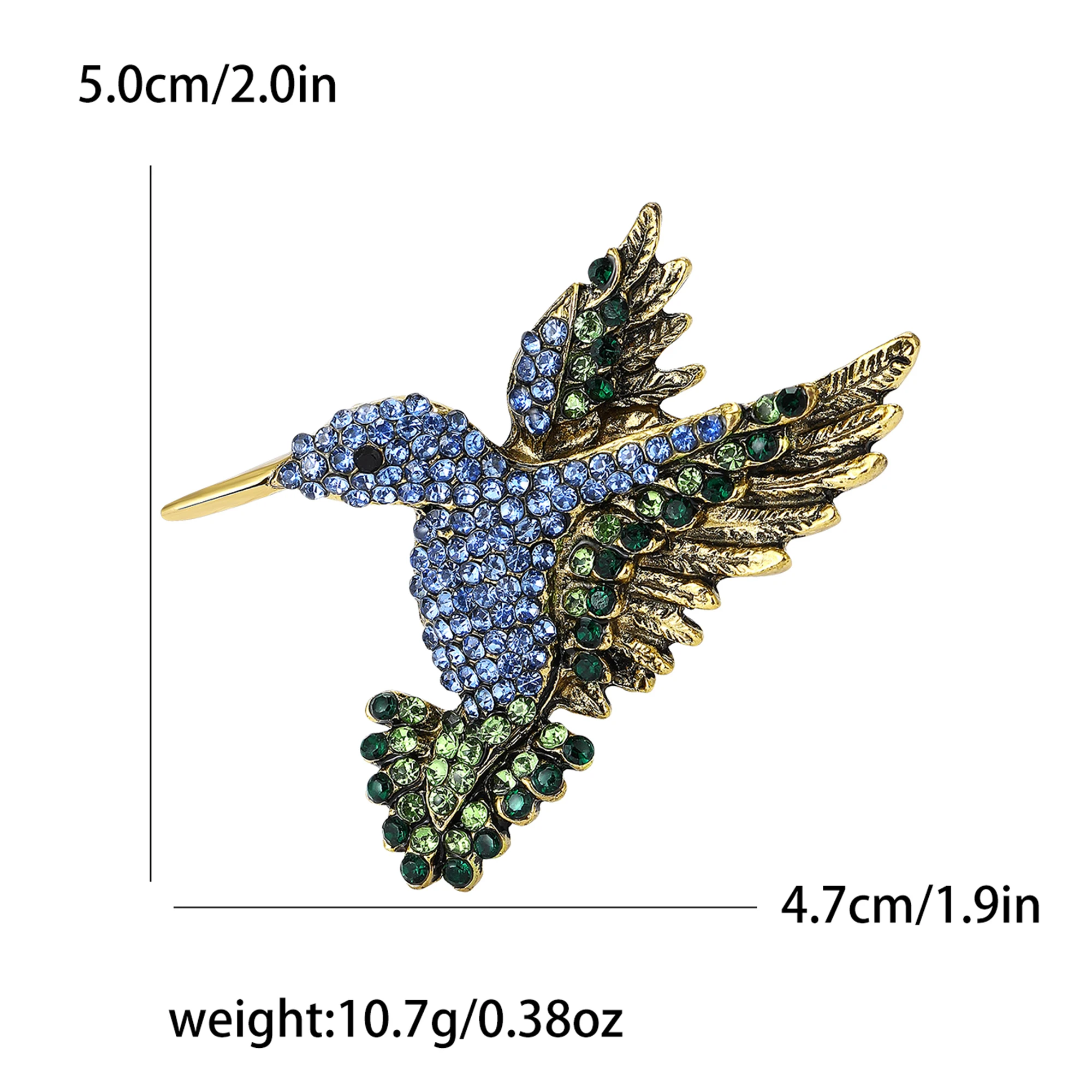 Beaut&Berry Classic Rhinestone Hummingbird Brooches for Women Animal Pins Casual Party Accessories New Gifts Friends Decoration