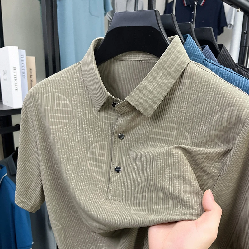 

New Trend Short-sleeve Polo Shirt Men Solid Casual Clothing Loose Koreanstyle Man Polos Shirt Funny Graphic Printed Tops