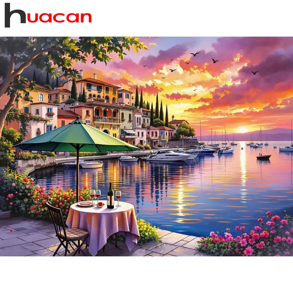 Huacan 2025, neue Kollektion, Diamant-Gemälde, Delphin, Himmel, Diamant-Stickerei, Meer, Sonnenuntergang, Mosaik, Kunst, Dekoration, Gemälde
