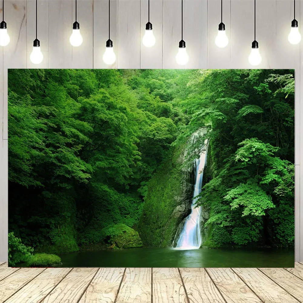 Natural Waterfall Grand Tapestry Green Jungle Landscape Bohemian Wall Hanging Cloth Hippie Home Background Poster