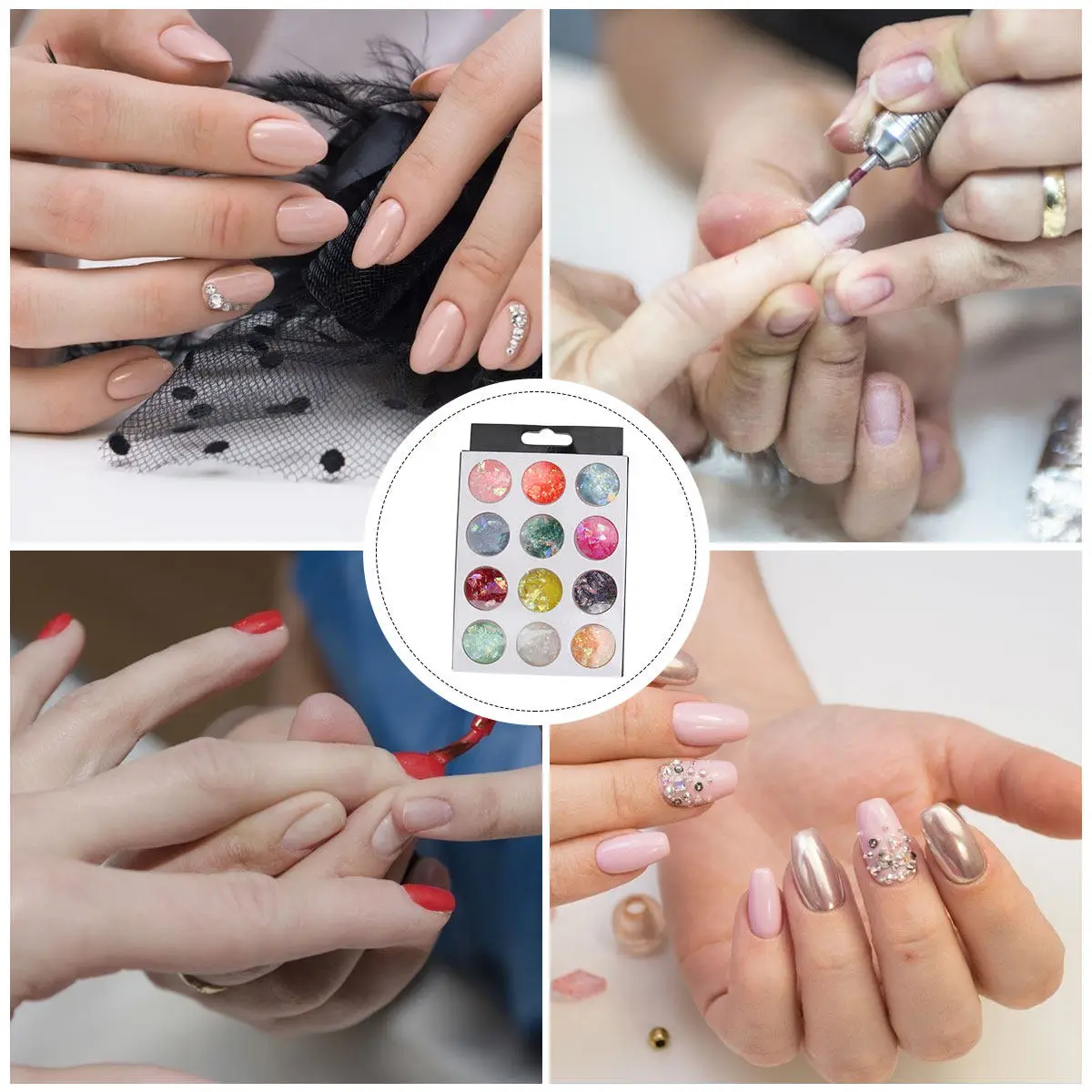 12 boxes Nail Art Manicure Charms Halloween Christmas New Year Nail Art Foil Paper Nail Art Decoration Set Shell