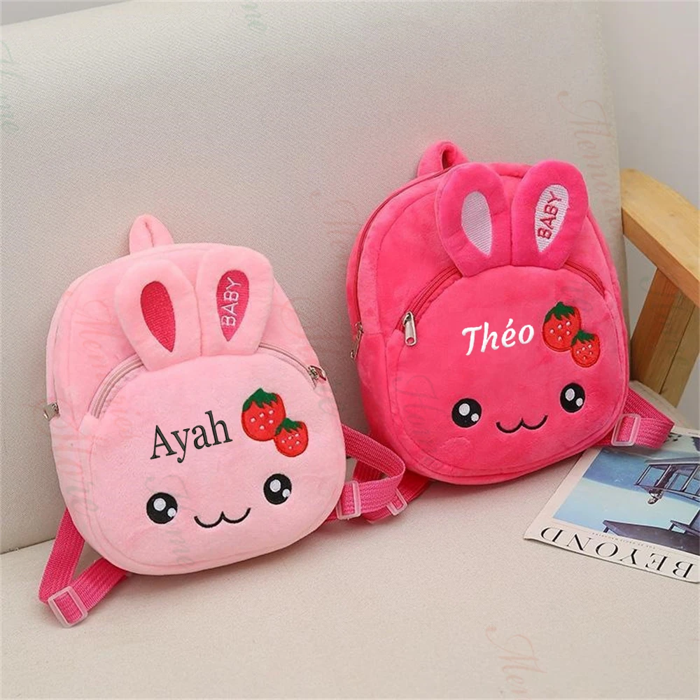 Pink Baby Backpack Personalized Name 1-6 Years Old Kindergarten Small Cartoon Rabbit Bag  Little Girls Outdoor Snack Backpacks