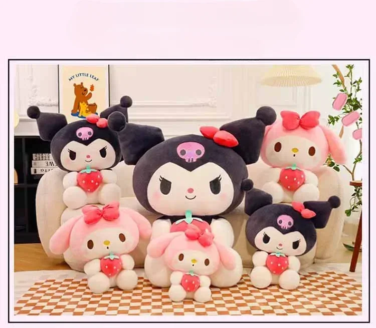 22/35Cm Sanrio Aardbei Kuromi Kussen Pluche Speelgoed Meisjes Zacht Knuffel Dieren Speelgoed Aardbei Melodie Pop Cadeau