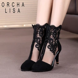 ORCHA LISA Moda Donna stivali estivi in rete 7 cm tacco alto stivaletti floreali Scarpe da ufficio per feste Botas mujer pluz taglia 42