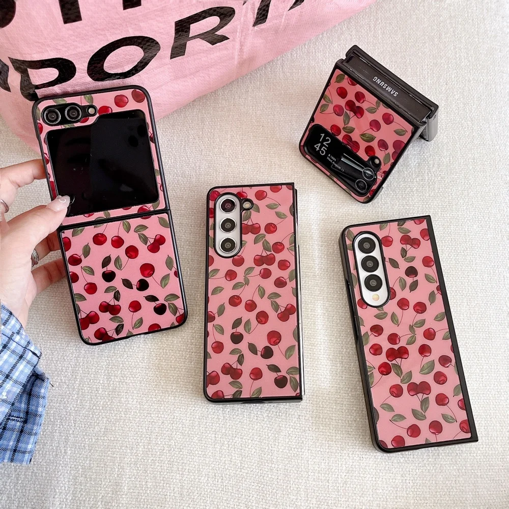 Pink Girl Style Cherry Hard PC Shockproof Phone Case For Samsung Galaxy Z Flip 6 5 4 Fold 6 5 4 Back Cover