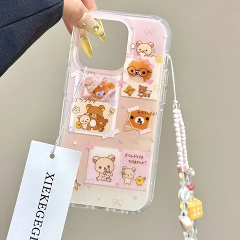 Custodia per telefono R-Rilakkuma a schermo intero coreano per iPhone 17 16 15 14 13 12 11 Pro Max 14 15 16 17Air Plus Sweet Y2K Girl Cover