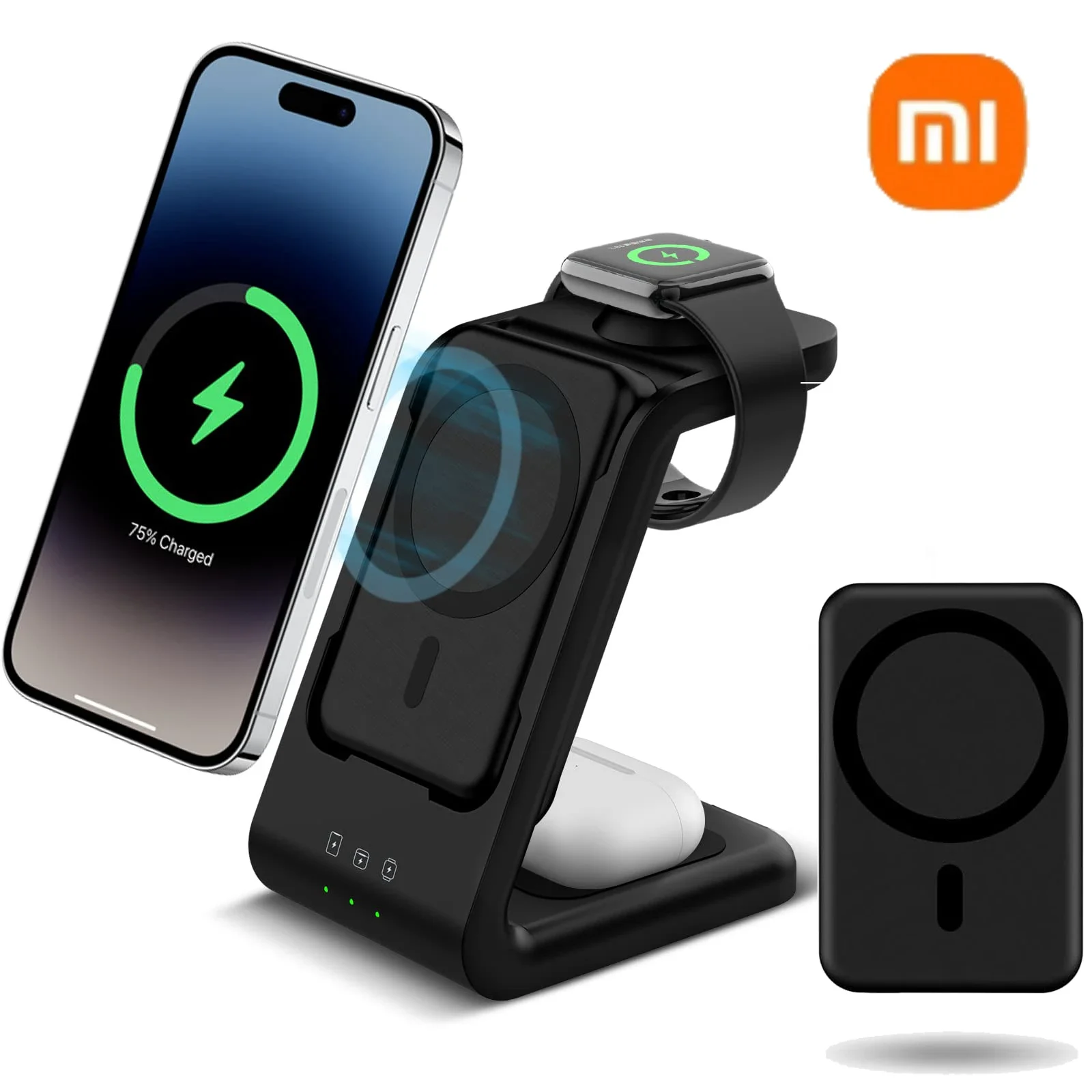 MIJIA 3-In 1 Magnetic Charging Station Power Bank for MagSafe Wireless Fast Charger Stand for Apple Watch/iPhone Series 16/15/14