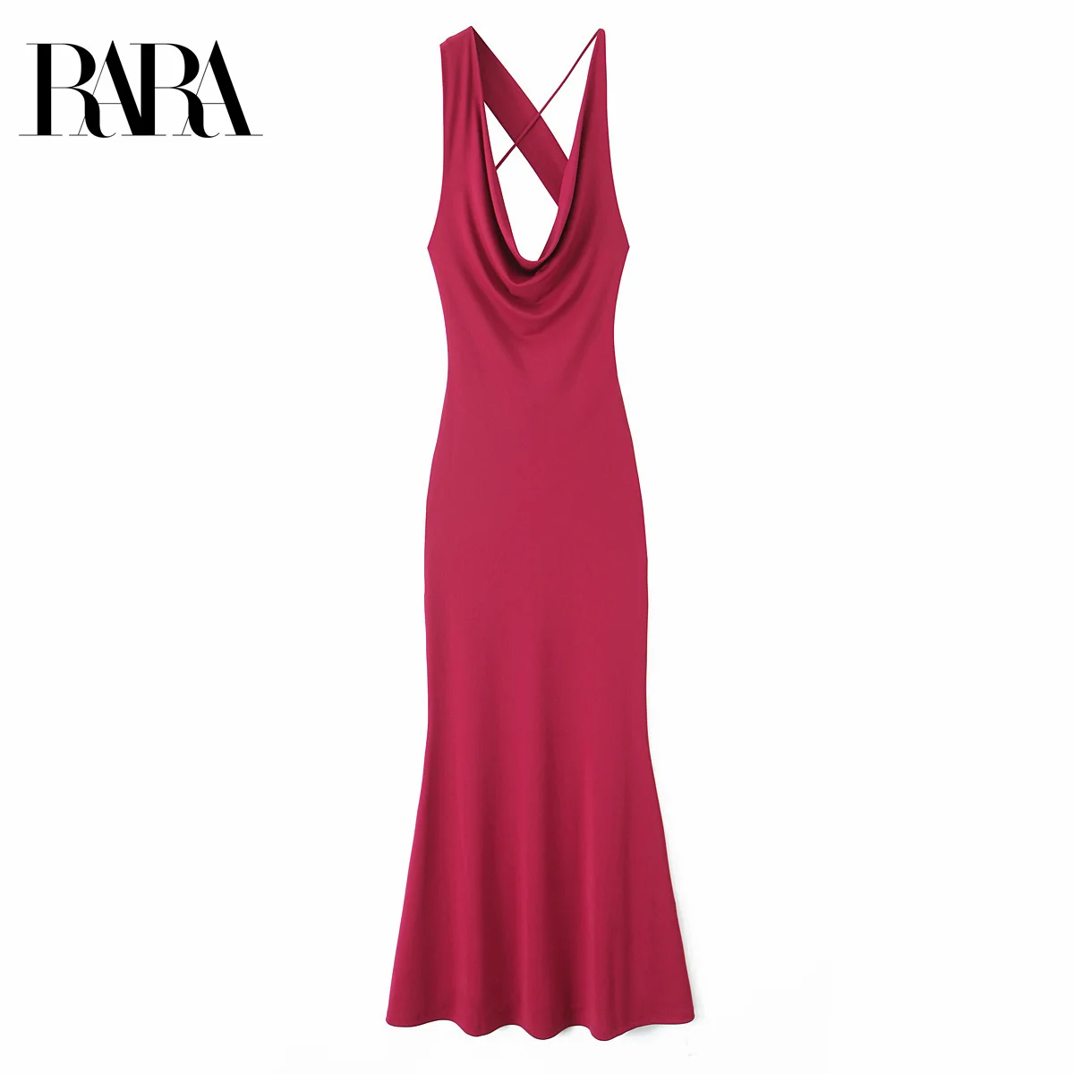 

RARA 2025 Women’s Cross Strap Cowl Neck Design Bodycon Maxi Dress Suitable for Casual and Daily Occasions