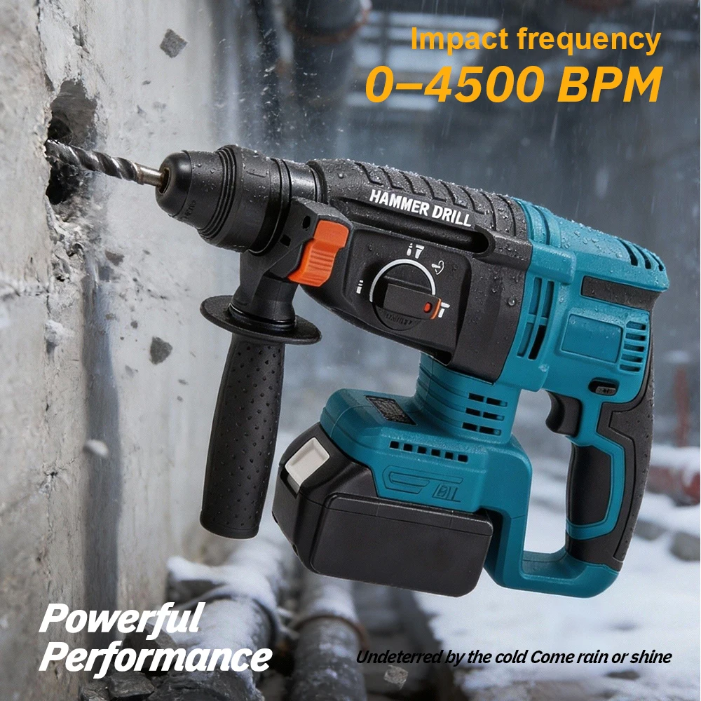 

Cordless 3-in-1 Electric Hammer Drill for Makita - Rechargeable Lithium-Ion Rotary Hammer for Concrete, Drilling & Demolition