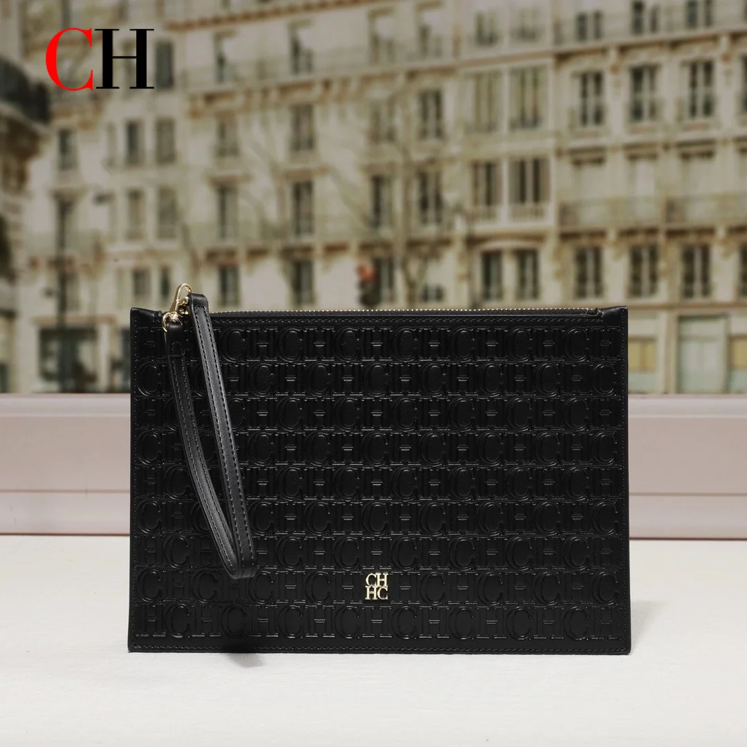 

CH Clutch Bag Women Embossed Monogram PU Leather Wristlet Handbag Zipper Envelope Purse Large Capacity Evening Daily Wallet
