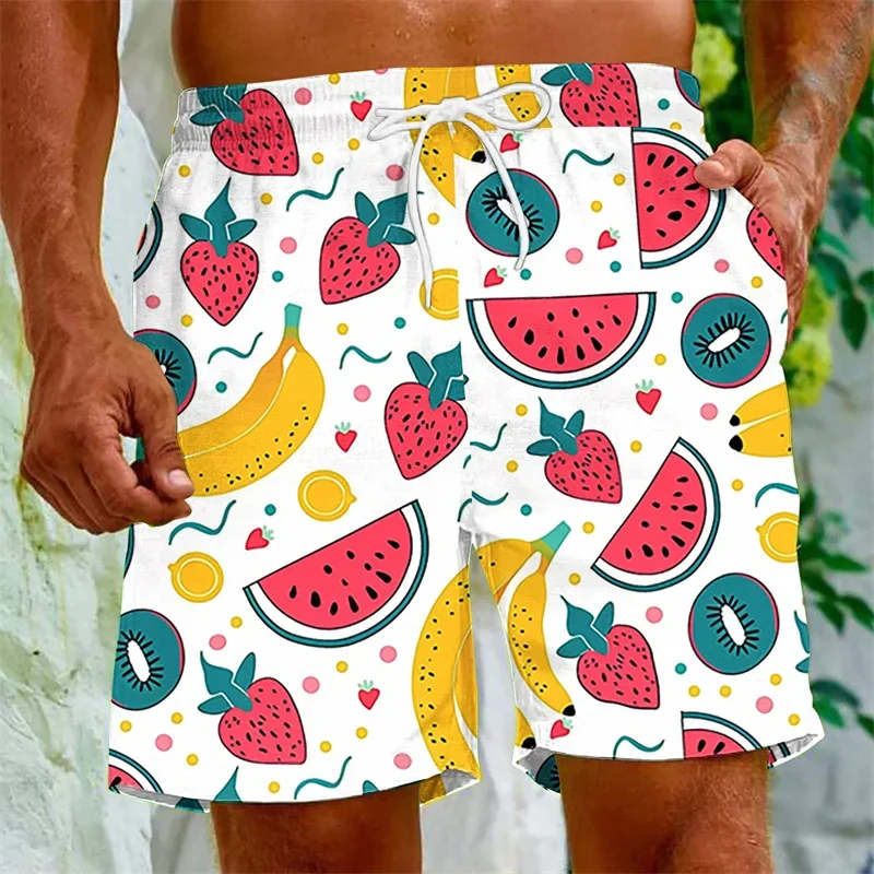 

Купальники с мультяшной фруктовой графикой для мужчин, пляжные шорты для летних вечеринок, быстросохнущие плавательные шорты с 3D-печатью план