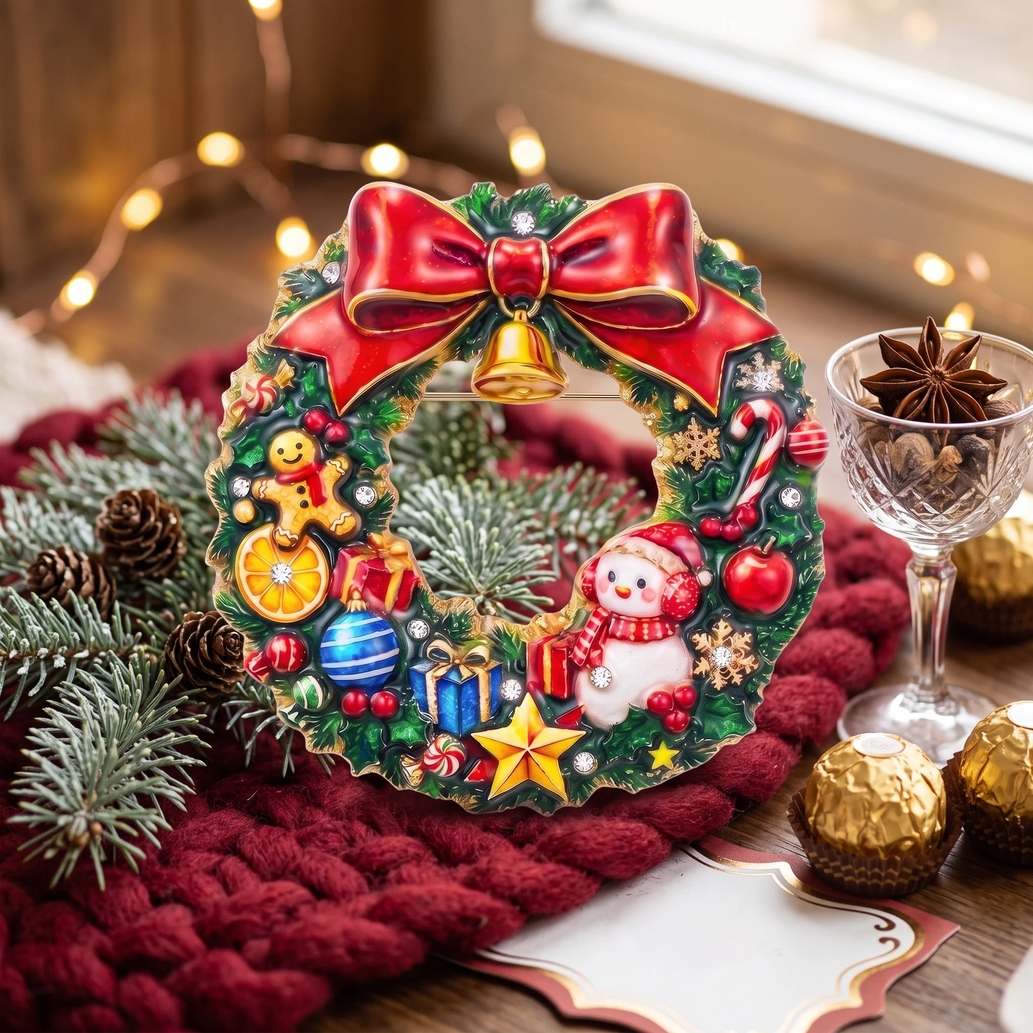 Christmas Enamel Wreath Brooches for Women Unisex Wear Creativity Pins Holiday Party Christmas Gift Themed Events Daily Outfits