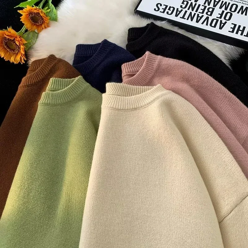 

Autumn Men's Casual Solid Color Knitted Sweater New Korean Fashion Cewneck Pullovers Man Y2K Vintage Jumpers Streetwear Clothes