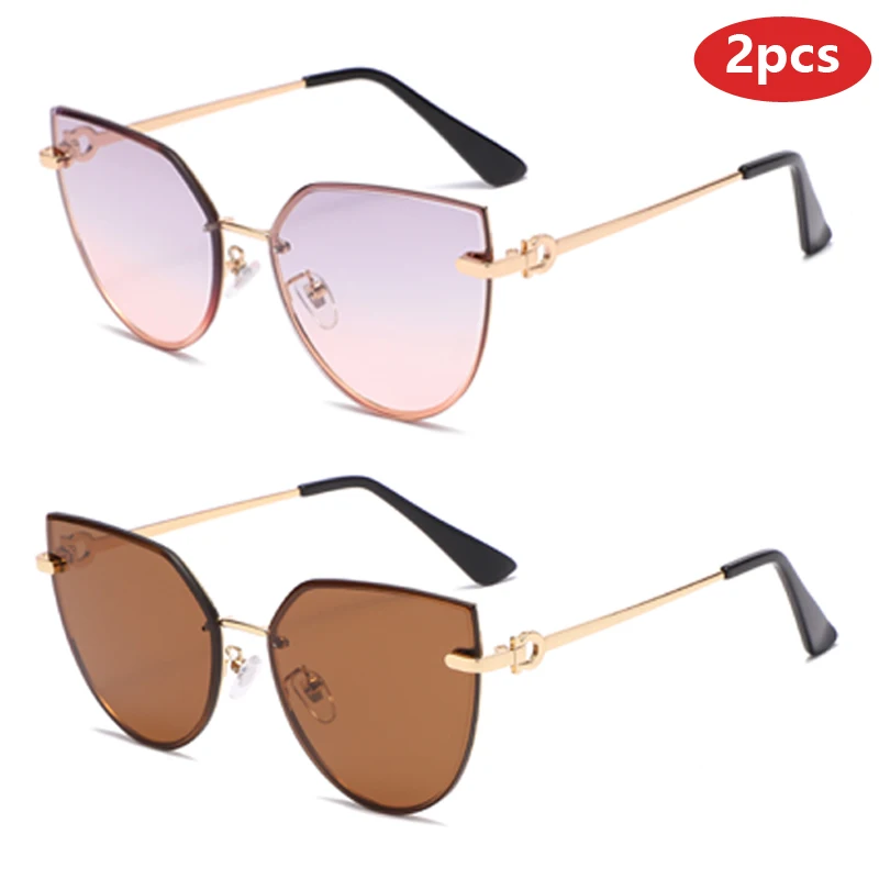 2pcs pack Women Large Frame Women Sunglasses Female Cat Eye Gradient Sun Glasses Outdoor UV Protection Designer Eyeglasses